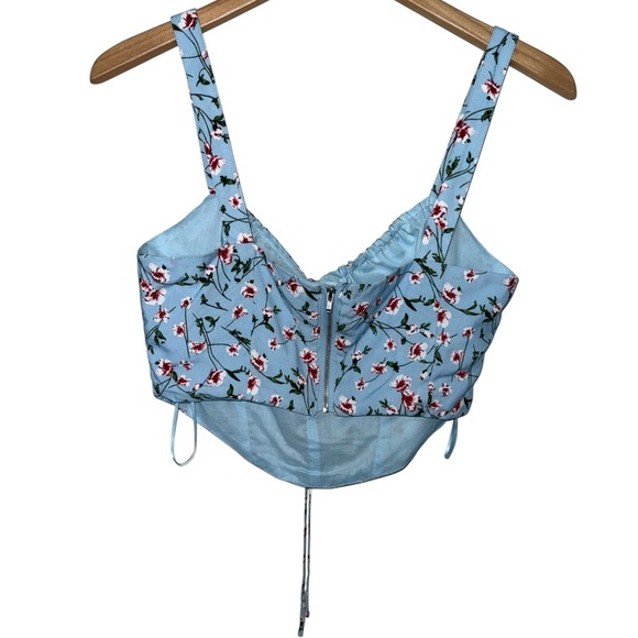 BARDOT Floral Corset Crop Top In Baby Blue REVOLVE Cute Sleeveless Small US 6 - Picture 8 of 9